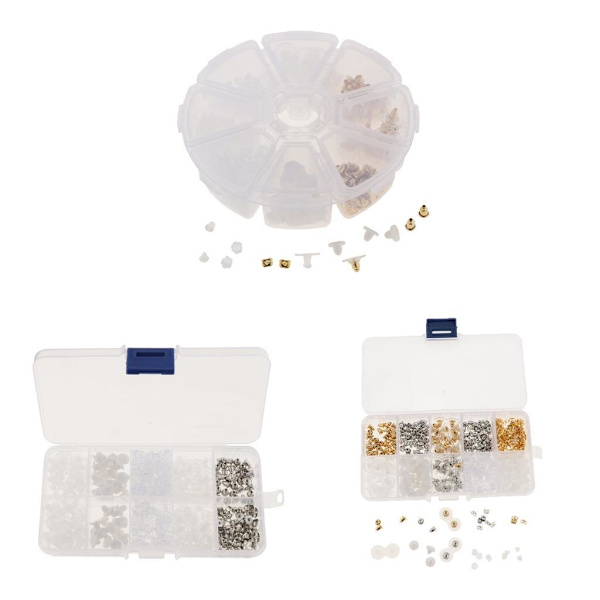 1/2/3 Boxed Earring Back Örhänge Backing Kit 550st 10 stilar gold 400 Pcs 8 Style 1Set