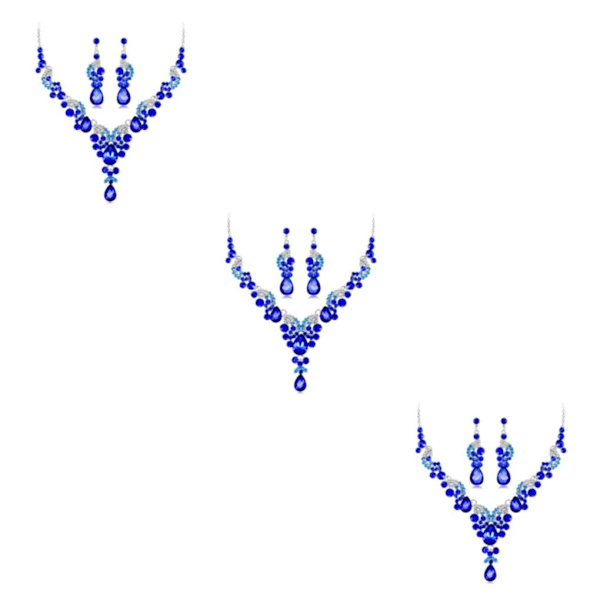 1/2/3/5 3 stycken/ set kvinnor halsband bröllop bröllop örhänge Blue 3PCS