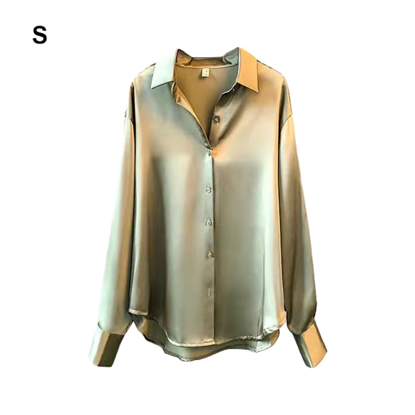 Kvinnor Button-up skjorta Arbetar Lapel Blus Kläder Kläder Green S
