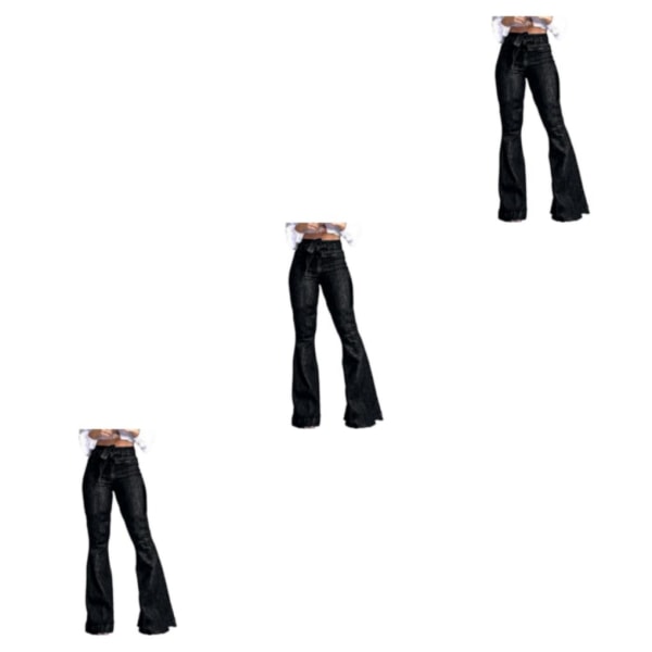 1/2/3 kvinnor vid ben jeans med hög midja byxor Höftlyftande Stretch Black M 3PCS
