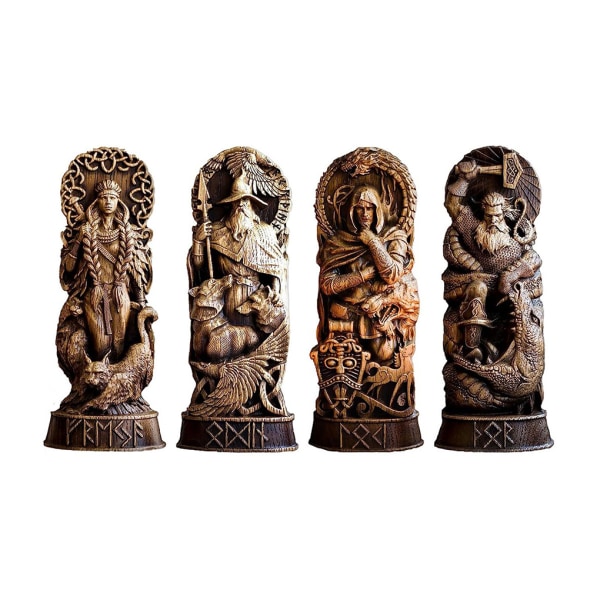 4 st nordiska gudar dekorativa statyer i harts Lägg charm till hemmet