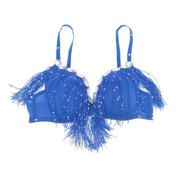 1/2 Belly Dance BH Sparkle Sequined Tassel Top Party Club Roytal Blue 1Set