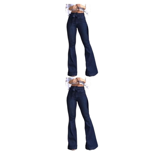 1/2/3 kvinnor vid ben jeans med hög midja byxor Höftlyftande Stretch Blue XL 2PCS