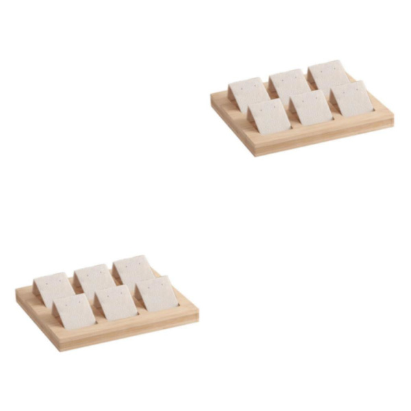 1/2/3 trä örhängeskorthållare med bricka för smycketillbehör 6 Pair Cream 2Set