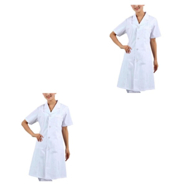 1/2 Kvinnor Kortärmad Scrubs ab päls sjuksköterska Uniform White XXL 2Set