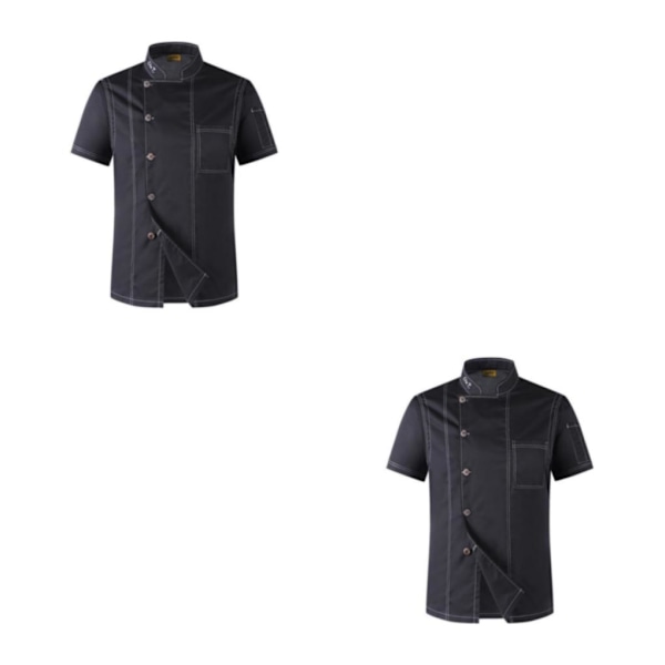 1/2/3 Svart Lätt att rengöra Chef Coat Button Chef Uniformer För black xxl 2Set