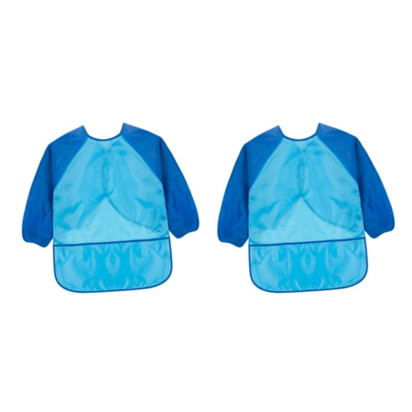 1/2/3 Barn Förkläde Långärmad Målning Ritning Vattentät Smock Dark Blue Sleeve L 2Set