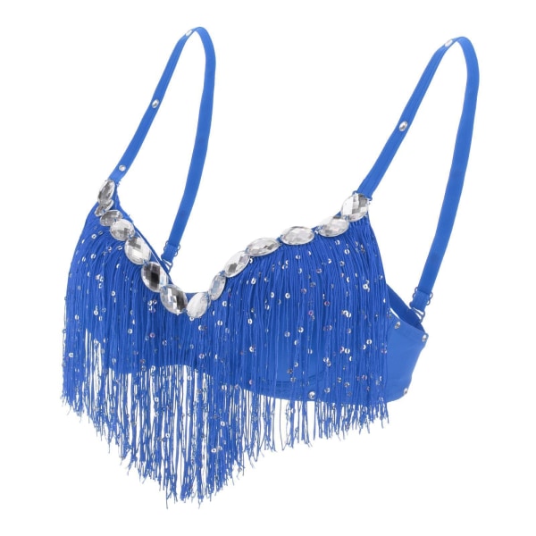 1/2 Belly Dance BH Sparkle Sequined Tassel Top Party Club Roytal Blue 1Set