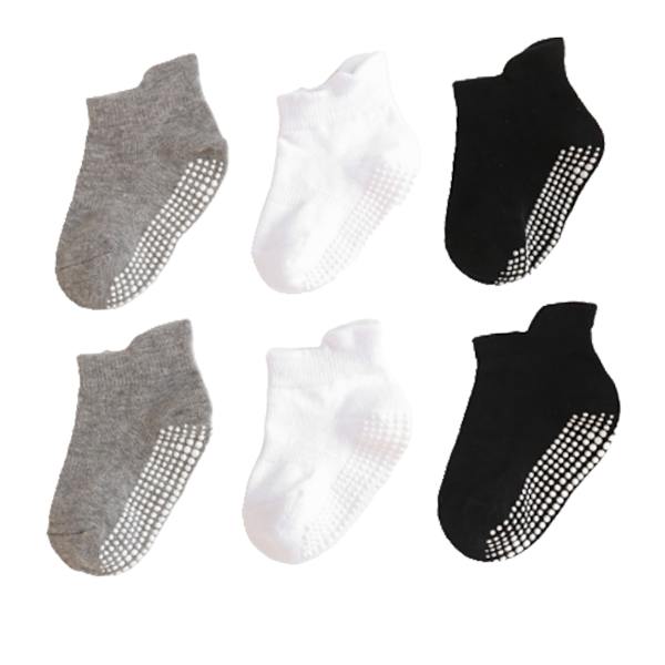 6 delar barnstrumpor Non for Slip för ankelstrumpor med Nice black white gray 8-10