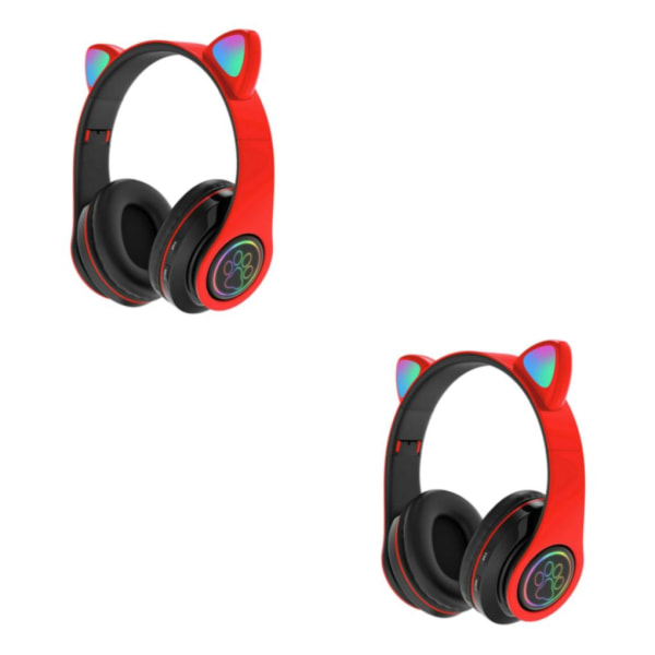 1/2 Universal Cat Ear Wireless Bluetooth 5.0 Headset Hörlurar Red 150x130x5mm 2Set
