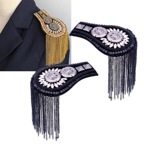 1/2/3/5 Epaulets tofs axelbrädor Legering för kläder Black 6.7x11cm 1Set