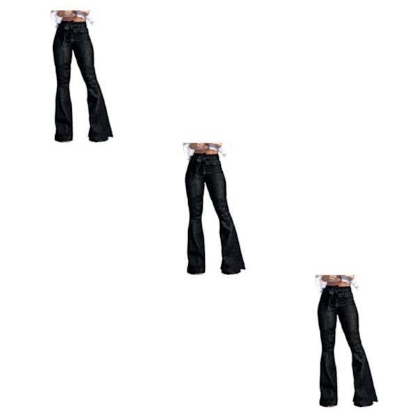 1/2/3 kvinnor vid ben jeans med hög midja byxor Höftlyftande Stretch Black M 3PCS