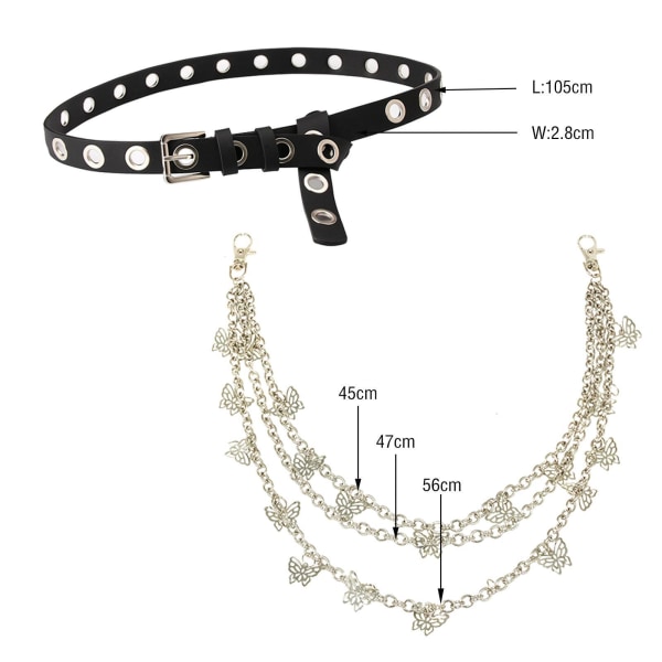 1/2/3 punk midjebälte kedja justerbar för kvinnor män flicka pojke Chain and Belt 155g 1Set