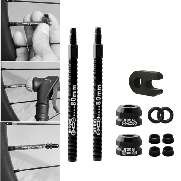 1/2/3/5 För MTB Road Bike Tubeless Tire Presta Valve Extender 2 Pcs 80mm Black 50mm 80mm 1Set