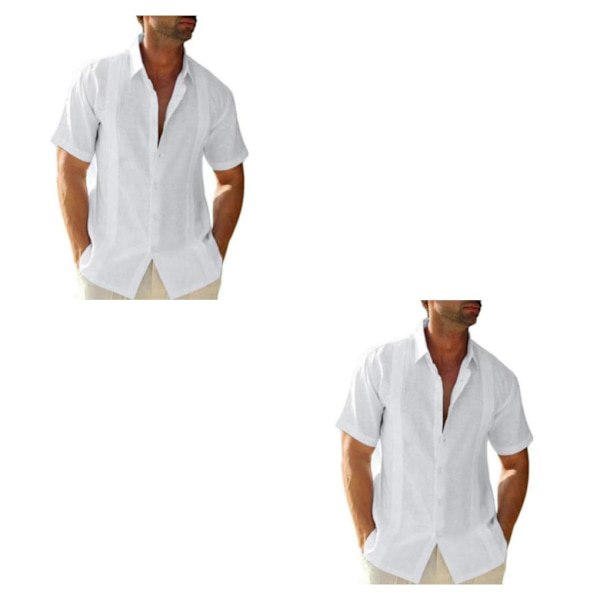 1/2 Resande Fotvandring Herr Button Down Skjorta Sommar Enkel White M 2PCS