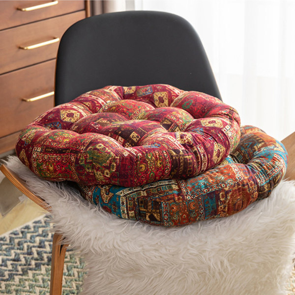 Boho-stil utomhus rund vändbar sittdyna – Round Blue（55cm）