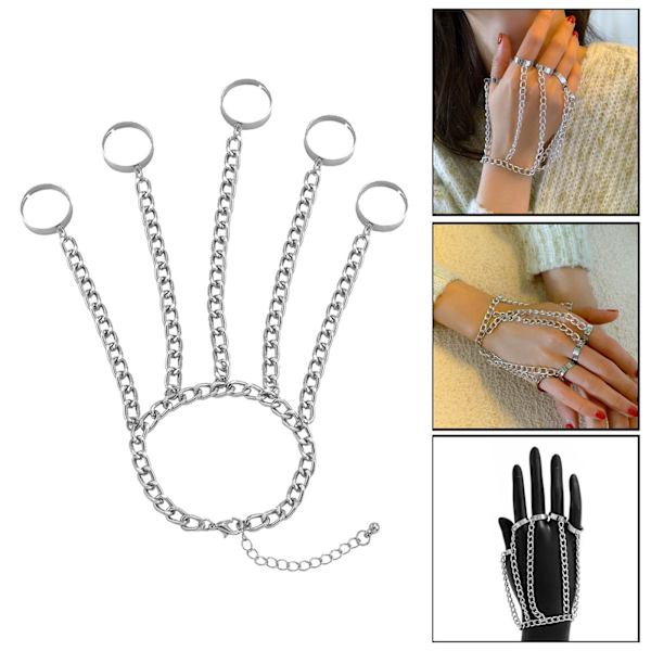 1/5 mode handled kedja legering punk ringar armband smycken gåva Silver 16cm + 5cm 1Set