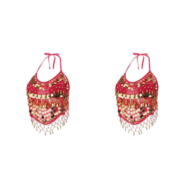 1/2/3 Magdanskostymer BH Halter Top Sequin Performance Rosy 2Set