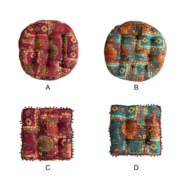 Boho-stil utomhus rund vändbar sittdyna – Round Red（55cm)
