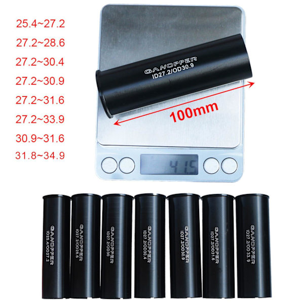1/2/3/5 Sadelstolpe i aluminiumlegering 100 mm lång ombyggnad 27.2 to 33.9 1 Pc