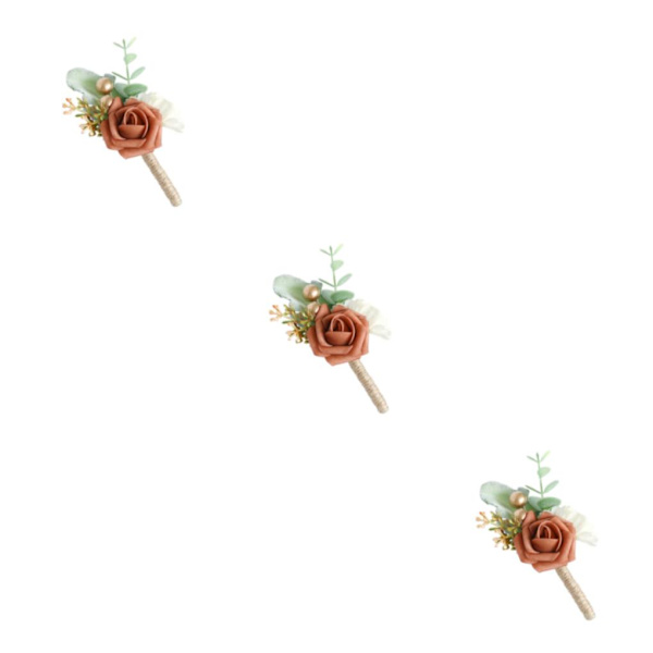 1/2/3/5 Stabilt fixerade konstgjorda bröllopsblommor Boutonniere För Dirty Orange 3PCS