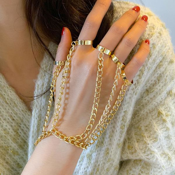 1/5 mode handled kedja legering punk ringar armband smycken gåva Gold 16cm + 5cm 1Set