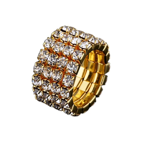 1/2/3/5 Stretch Crystal Ring Utsökt inläggning för Elegant golden 4 rows 1 Pc