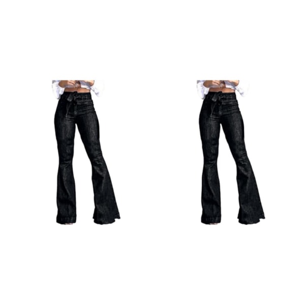 1/2/3 kvinnor vid ben jeans med hög midja byxor Höftlyftande Stretch Black XL 2PCS