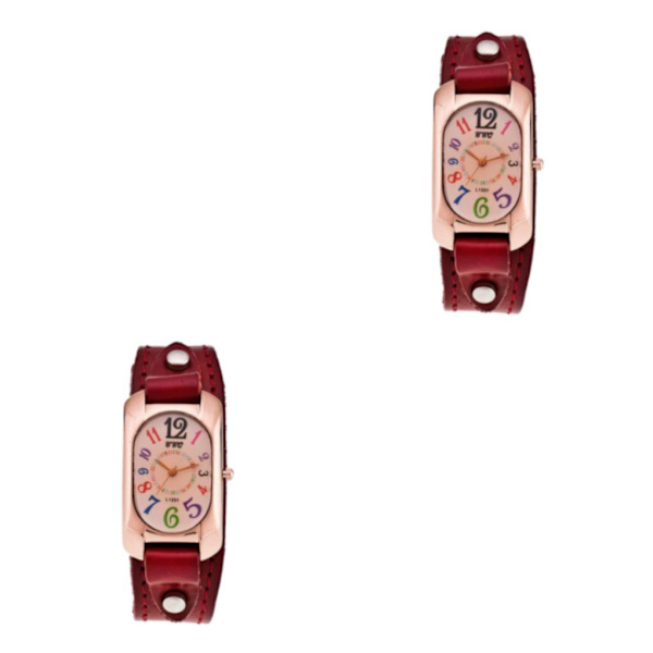 1/2 Precise Vintage Quartz Watch med justerbar läderrem 2Set