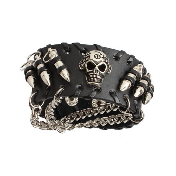 1/2 unisex svart skeleton skallehuvud gotisk punkrockarmband 1Set