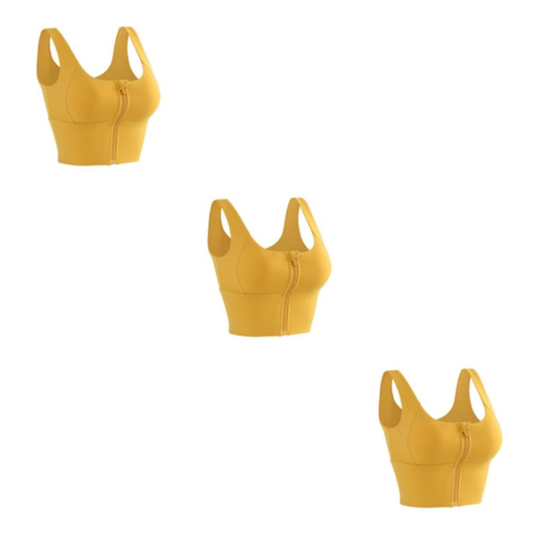 1/2/3 Womens Front Zip Sport BH För bekväma vadderade Shapewear Yellow S 3Set