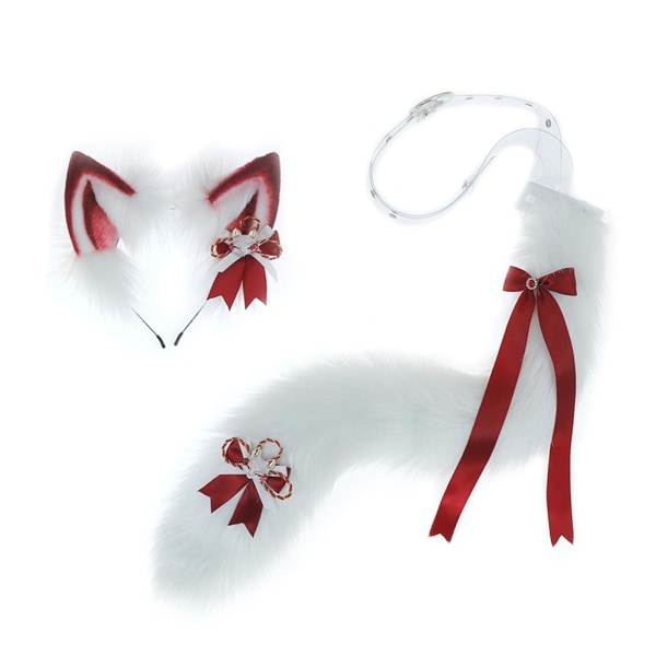 1/2/3/5 3st Furry Cat Ear Tail Läderchoker Halloween Lolita Wine Red White 5PCS