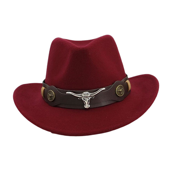Casual Cowboyhatt Rekvisita med bred brätte Lättvikt för kvinnor män Dark Red 32cm