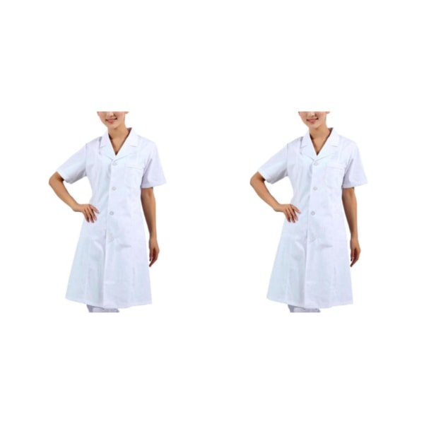 1/2 Kvinnor Kortärmad Scrubs ab päls sjuksköterska Uniform White XXL 2Set