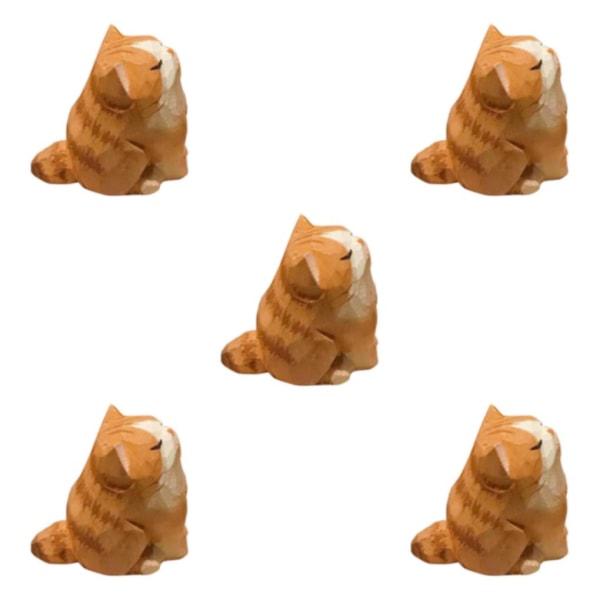 1/2/3/5 Orange Katt Träfigur Miniatyr Söt Husdjur Handgjord 5PCS