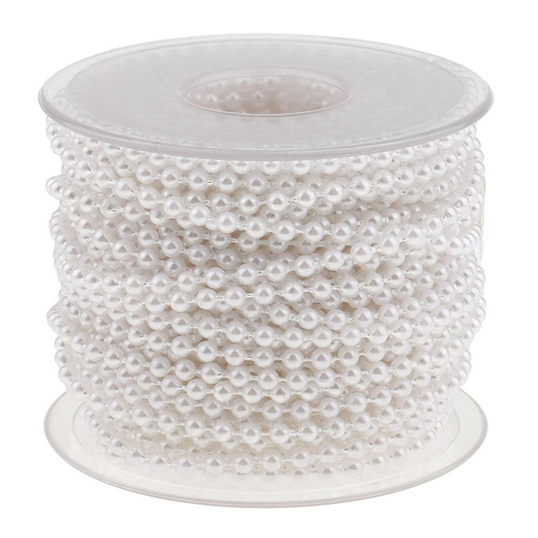 20 Meter Pearl Beads Chain Ribbon Trim för bröllopsdekor DIY White