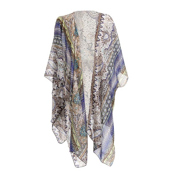 Dam Beach Cover Ups Kimono Cardigan Lätt baddräktsomslag Blue