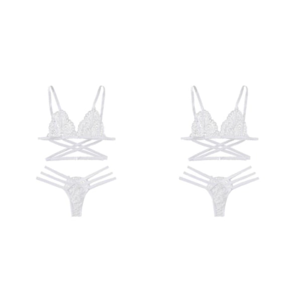 1/2/3/5 Womens 2 Piece Lace Hollow Perspective För Bikini White M 2Set