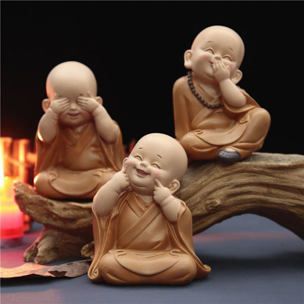 1/2/3 Söt Buddha Staty Monk Figurine Ornament Little för cover eyes height 10cm 1Set