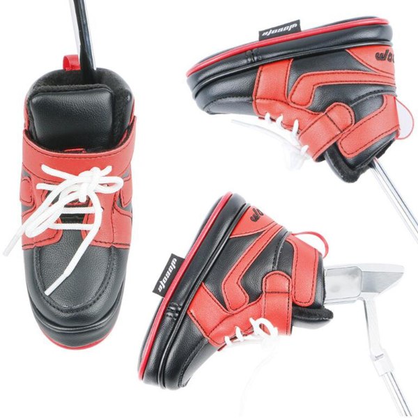 1/2/3/5 Fashion För Golf Club Head Cover PU Läder Sneakers Black Red 16 x 12cm 1Set