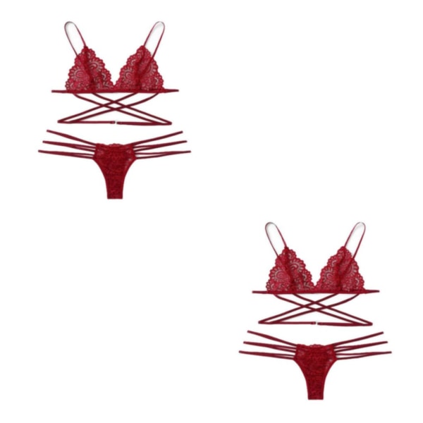 1/2/3/5 Womens 2 Piece Lace Hollow Perspective För Bikini Red S 2Set