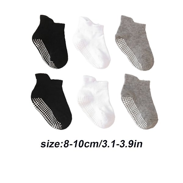 6 delar barnstrumpor Non for Slip för ankelstrumpor med Nice black white gray 8-10