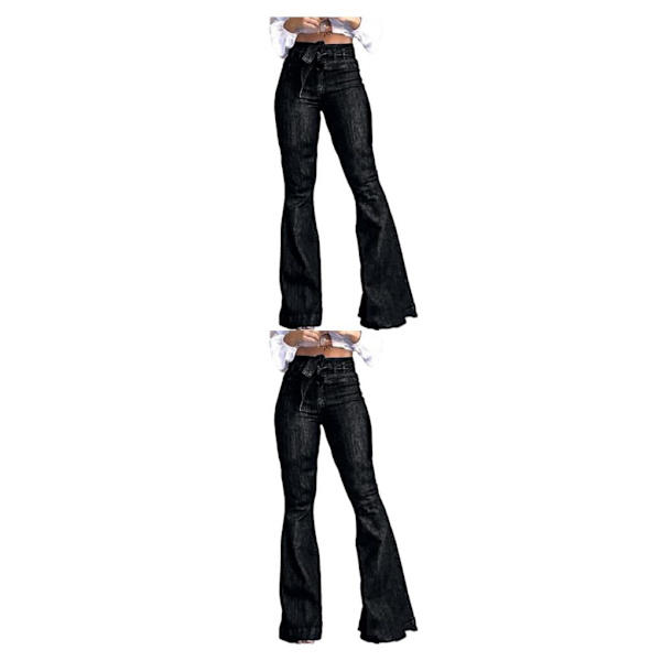 1/2/3 kvinnor vid ben jeans med hög midja byxor Höftlyftande Stretch Black S 2PCS