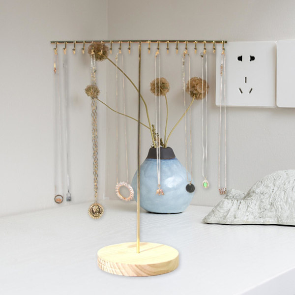 Smycken Organizer Stativ med trä Bas Modern Rack Hanger för Gold