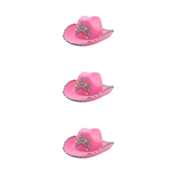 1/2/3 Western Style Cowboy Cowgirl Hatt med För Tiara för kvinnor Sequin brim 3PCS