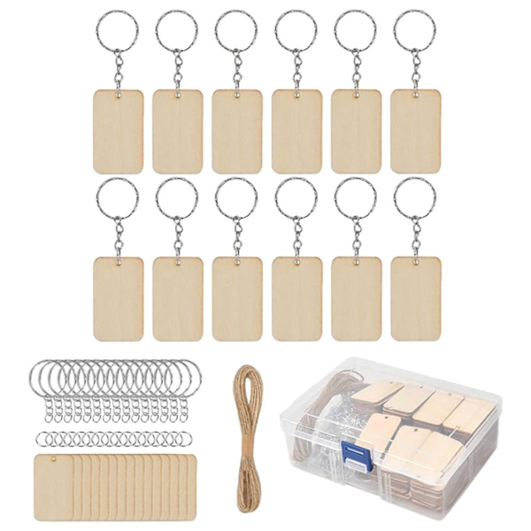 1/3 blank nyckelring set oavslutade trä tomma taggar 10m rep DIY 1Set