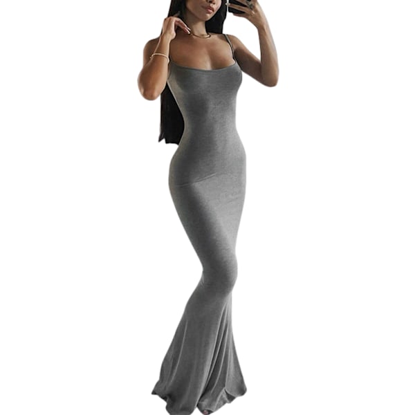 Lång kjol Bodycon Klänning Festkläder Midi Asymmetrisk Gray/XS