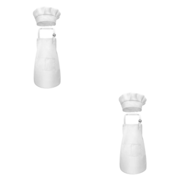 1/2/3 Barnförkläde Kockmössa Set Justerbar haklapp framficka för White M 56x46cm 2Set