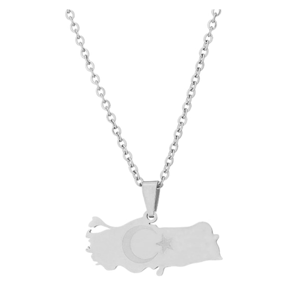 1/2 Turkiet karta flagga halsband för kvinnor klassiska hänge storlek present silver 1Set