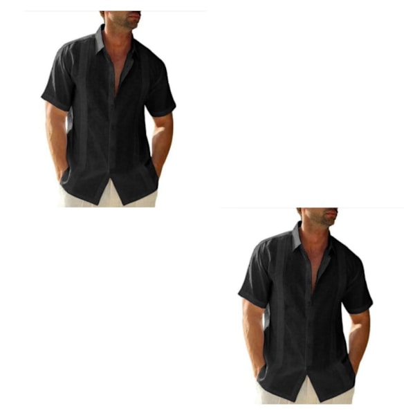 1/2 Resande Fotvandring Herr Button Down Skjorta Sommar Enkel Black M 2PCS